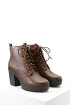 Forever21 Women's  Brown Faux Leather Platform Booties