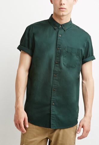 21 Men Men's  Button-collar Shirt (hunter Green)