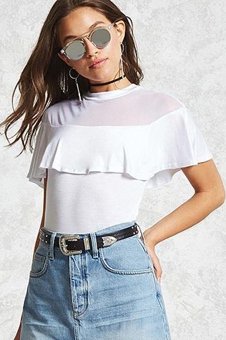 Forever21 Sheer Mesh Flounce Tee