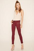 Forever21 Women's  Burgundy Zipper-front Skinny Jeans
