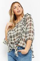 Forever21 Plus Size Sheer Plaid High-low Flounce Top