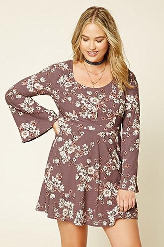 Forever21 Plus Women's  Lavender & Light Pink Plus Size Floral Print Dress