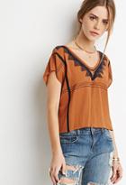 Forever21 Women's  Geo-embroidered Boxy Top (rust/navy)