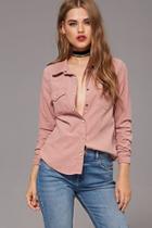 Forever21 Women's  Dusty Pink Button-down Corduroy Shirt