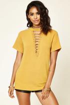 Forever21 Women's  Lace-up Boxy French Terry Top