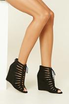 Forever21 Women's  Black Strappy Lace-up Wedges