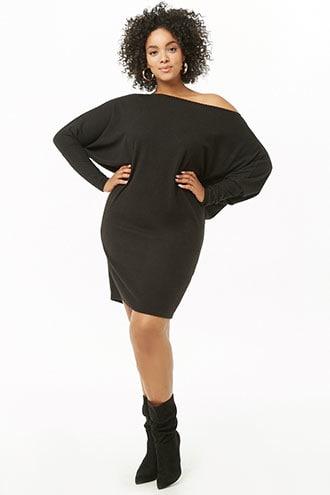 Forever21 Plus Size Ribbed Brushed Knit Off-the-shoulder Dress