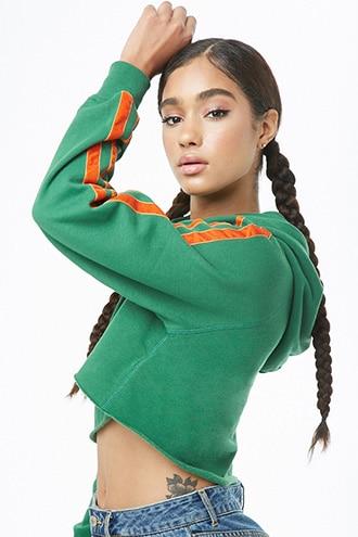 Forever21 Velvet Striped-trim Hoodie