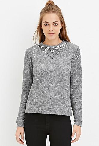 Forever21 Rhinestone Marled Sweatshirt