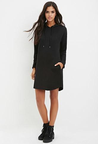 Forever21 Women's  Hooded Sweatshirt Dress (black)