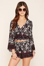 Forever21 Women's  Cream & Black Keyhole Back Peasant Top