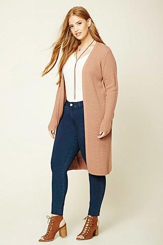 Forever21 Plus Women's  Mauve Plus Size Longline Cardigan