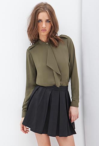 Forever21 Ruffled Chiffon Blouse Olive Small