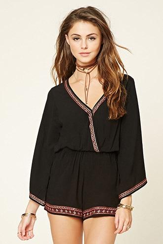 Forever21 Women's  Embroidered Trim Romper