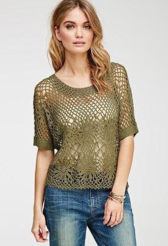 Forever21 Contemporary Daisy Crochet Dolman Top