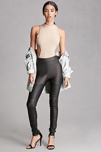 Forever21 Women's  Faux Leather Moto Leggings