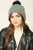 Forever21 Women's  Black & White Marled Knit Pom-pom Beanie