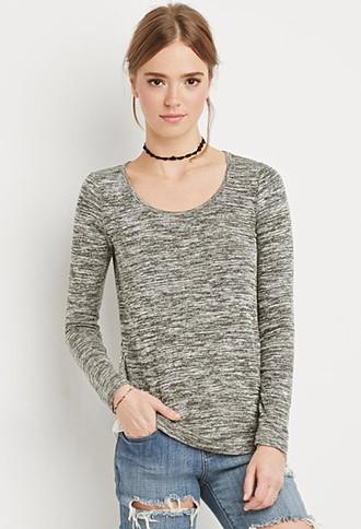 Forever21 Women's  Crochet-paneled Marled Top (olive/cream)
