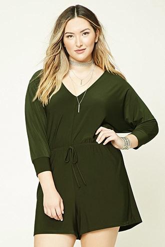 Forever21 Plus Women's  Olive Plus Size V-neck Romper