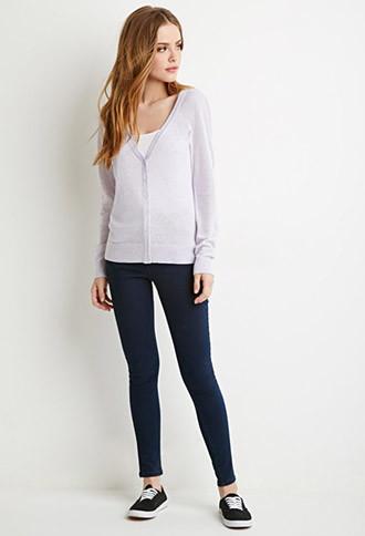 Forever21 Women's  Heather Lavender Classic V-neck Cardigan
