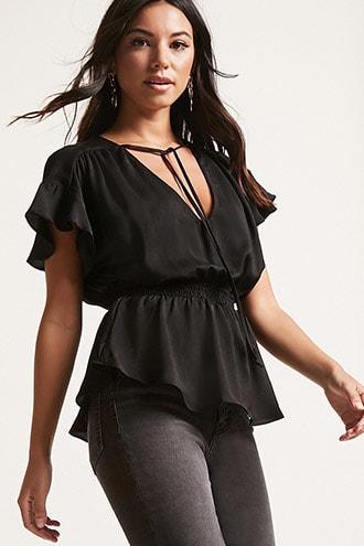 Forever21 Satin Cap-sleeve Smocked Top
