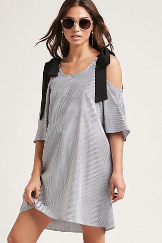 Forever21 Pinstriped Open-shoulder Dress