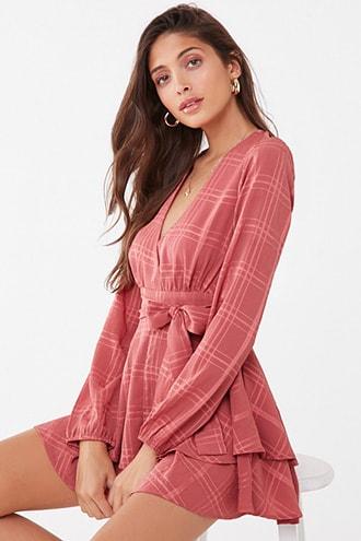 Forever21 Tiered Plaid Self-tie Romper