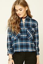 Forever21 Women's  Navy & Blue Boxy Plaid Flannel Shirt