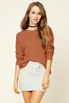 Forever21 Women's  Apricot Ribbed Knit Sweater