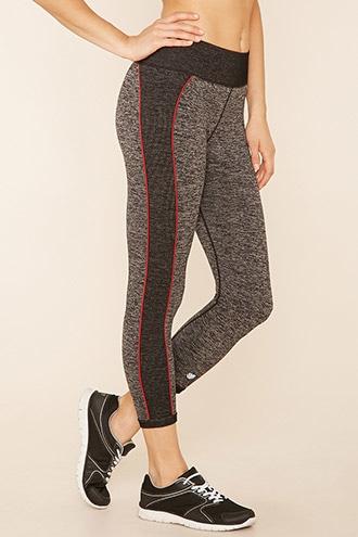 Forever21 Women's  Charcoal & Blossom Active Marled Capri Leggings