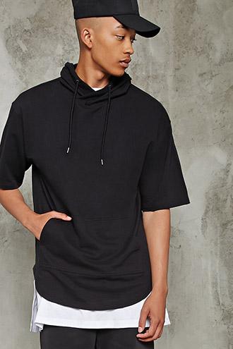 21 Men Men's  Black Boxy Short-sleeve Hoodie