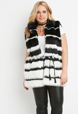 Forever21 Plus Striped Faux Fur Vest