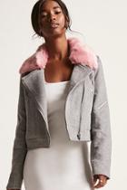 Forever21 Wool-blend Contrast Faux Fur Jacket