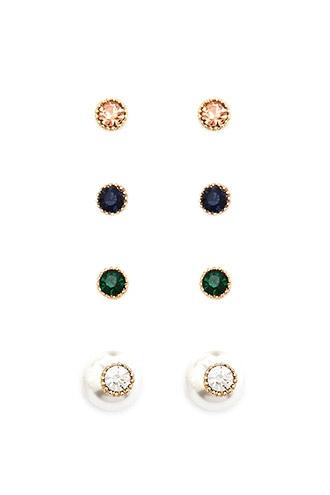 Forever21 Gold & Cream Faux Gem Stud Set