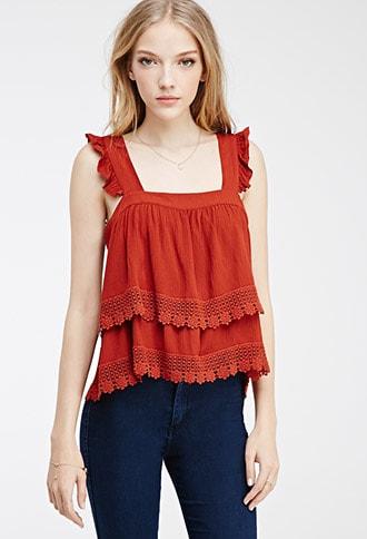 Forever21 Crochet-trimmed Flounce Top