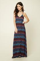 Forever21 Women's  Burgundy & Teal Floral Print Maxi Dress
