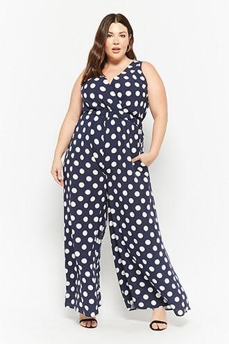 Forever21 Plus Size Polka Dot Surplice Jumpsuit