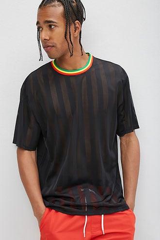 Forever21 Sheer Mesh Shadow-striped Ringer Tee