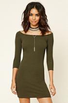 Forever21 Women's  Dark Olive Ribbed Knit Bodycon Dress