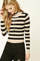 Forever21 Women's  Taupe & Black Ribbed Stripe Sweater
