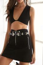 Forever21 Belted Zip-front Denim Skirt