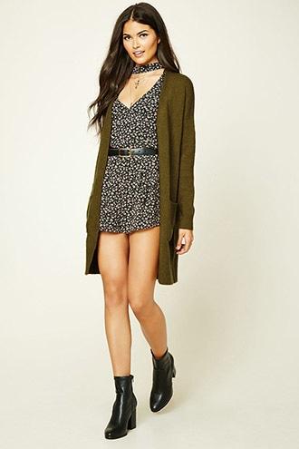 Love21 Women's  Olive Contemporary Longline Cardigan