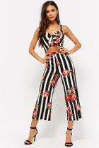 Forever21 Striped Floral Wide-leg Jumpsuit