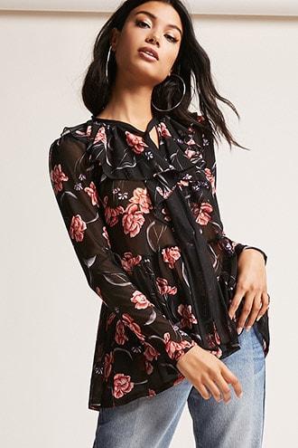 Forever21 Sheer Floral Peplum Top