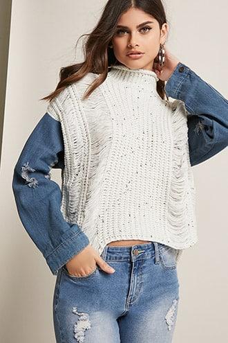 Forever21 Selfie Leslie Distressed Contrast Sweater
