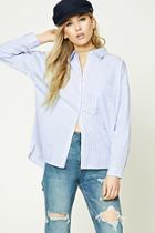 Forever21 Striped High-low Pocket Shirt