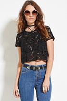 Forever21 Women's  Black Floral Lace Top