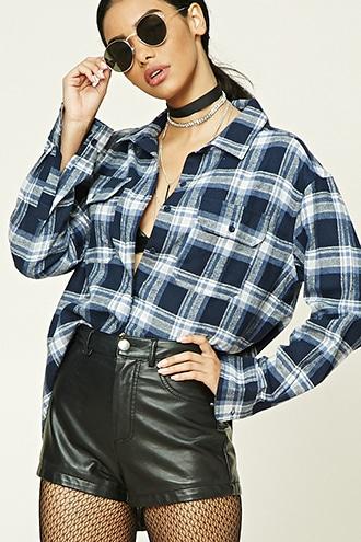 Forever21 Women's  Plaid Flannel Graphic Shirt