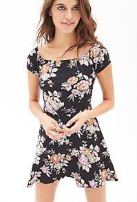 Forever21 Clustered Rose Skater Dress