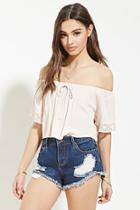 Forever21 Women's  Embroidered Mesh-trim Crop Top